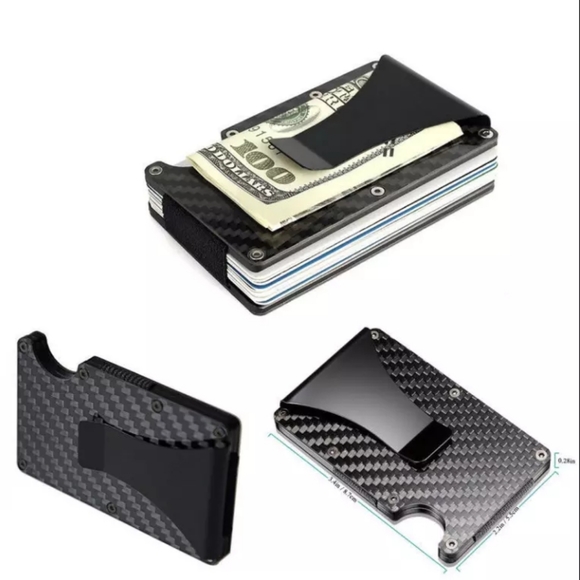 Mens RFID Blocking Carbon Fiber Slim Money Clip Wallet ID Credit Card Holder - Picture 7 of 7